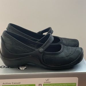Crocs RARE Black Suede Mary Jane Casual Shoes Size 8